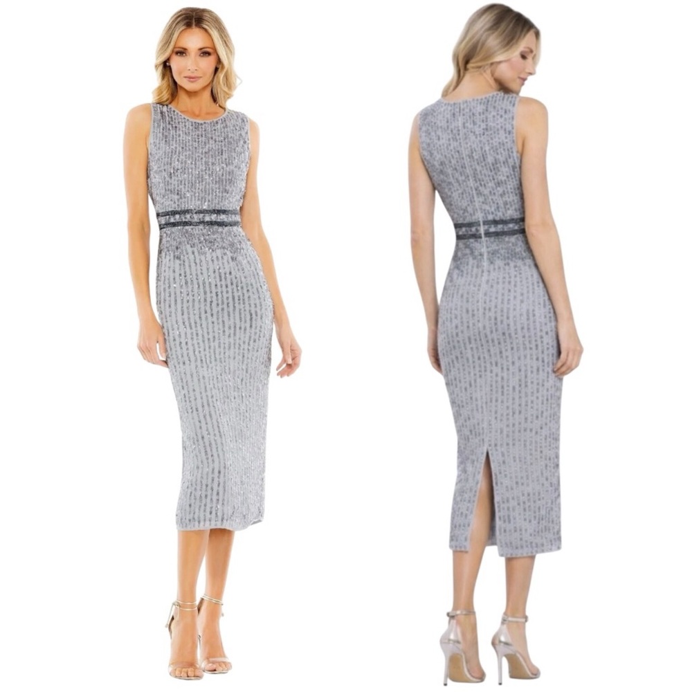 Mac Duggal Sleeveless Beaded Midi Sheath